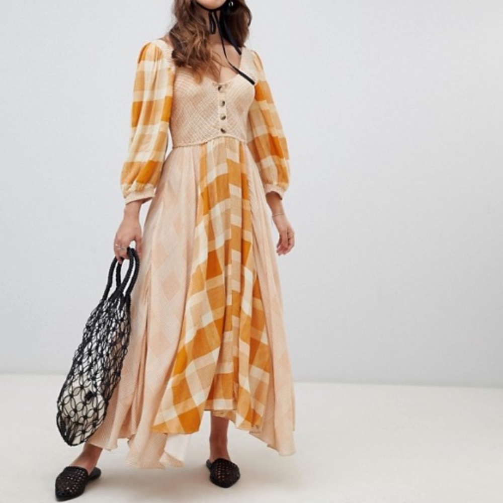 Free people plaid orange dress NWT